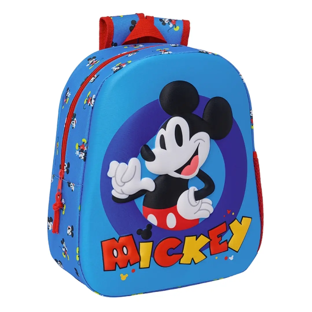 Safta Mickey Mouse Mochila - Asa de Mano - Portabotellas Lateral - 27x33x10cm - Color Azul 1
