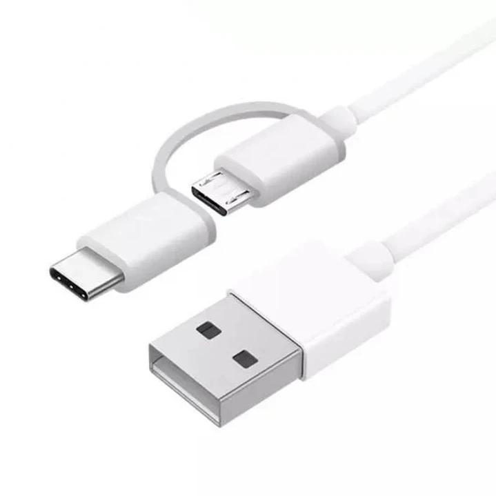 Xiaomi Cable USB-A a MicroUSB con Adaptador a USB-C - Longitud 1m - Color Blanco 1