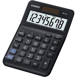 Casio MS-8F Calculadora de Sobremesa con Pantalla Extragrande de 8 Digitos - Signos de Comando de Funcion - Alimentacion Solar y Pilas - Color Negro