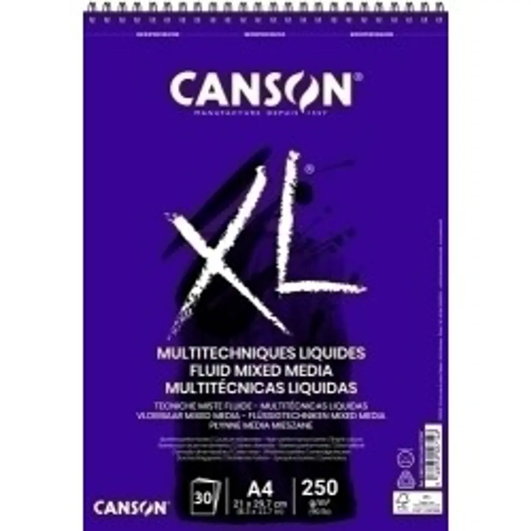 Canson XL Mix Media Fluido Album Espiral de 30 Hojas A4 - 250g - Grano Fino - Color Blanco 1