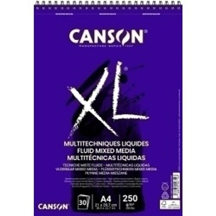 Canson XL Mix Media Fluido Album Espiral de 30 Hojas A4 - 250g - Grano Fino - Color Blanco 1