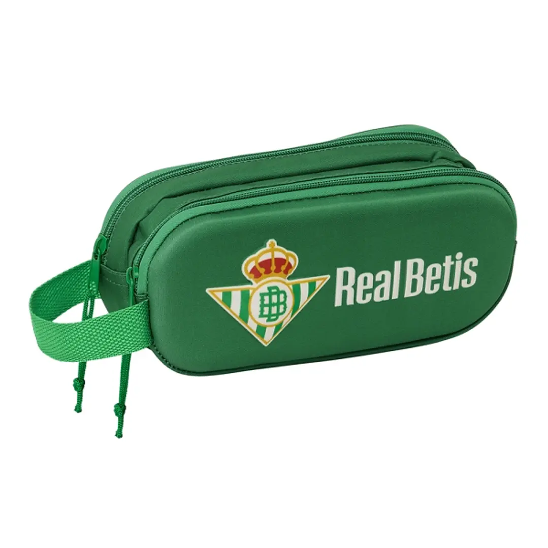 Safta Real Betis Estuche Portatodo 3D - 2 Compartimentos - Cierre de Cremallera - Asa de Mano - 21x8x6cm - Color Verde 1