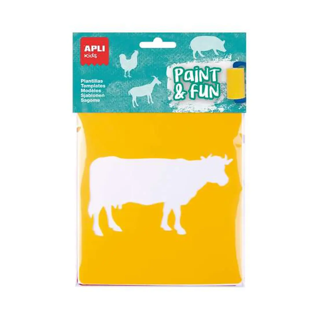 Apli Kids Bolsa de 6 Plantillas de Animales de Granja - 8 Formas de Animales - Polipropileno Flexible - Lavables - Colores Surtidos 1