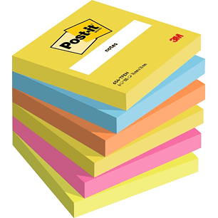 Post-It Pack de 6 Blocs de 100 Notas Adhesivas Reposicionables - Forma Cuadrada - 76x76mm - Colores Surtidos