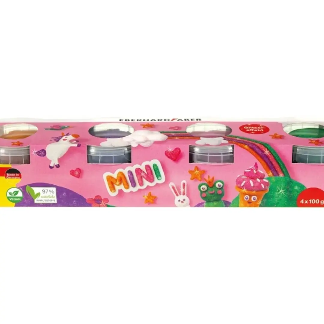 Eberhard Faber Mini Kids Pack con 4 Botes 100gr de Pasta de Modelar - 97% Ingredientes Naturales - Colores Brillantes Naranja, Morado, Rosa y Verde 1
