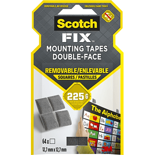 Scotch-Fix Pack de 64 Cuadrados Adhesivos de Doble Cara Reutilizables - 12.7mm x 12.7mm - Color Gris