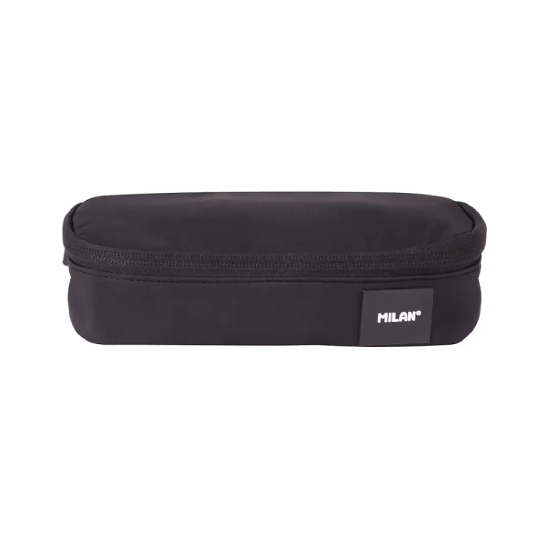 Milan Shadow Estuche Portatodo - Ovalado - Cierre con Cremallera - Malla Interior - 20.5x9x5.5cm - Color Negro 1