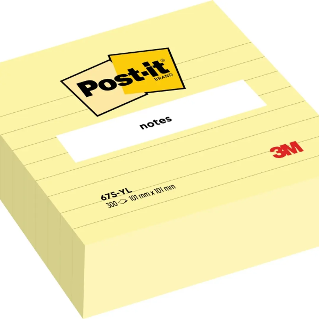 Post-It Bloc de 300 Notas Adhesivas Reposicionables - Forma Cuadrada - 101x101mm - Color Amarillo Claro 1