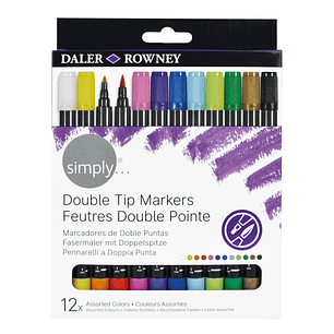 Daler Rowney Simply Pack de 12 Rotuladores Doble Punta - Colores Surtidos