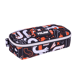 Milan Fingers Estuche Portatodo - Ovalado - Cierre con Cremallera - Malla Interior - 20.5x9x5.5cm - Color Naranja