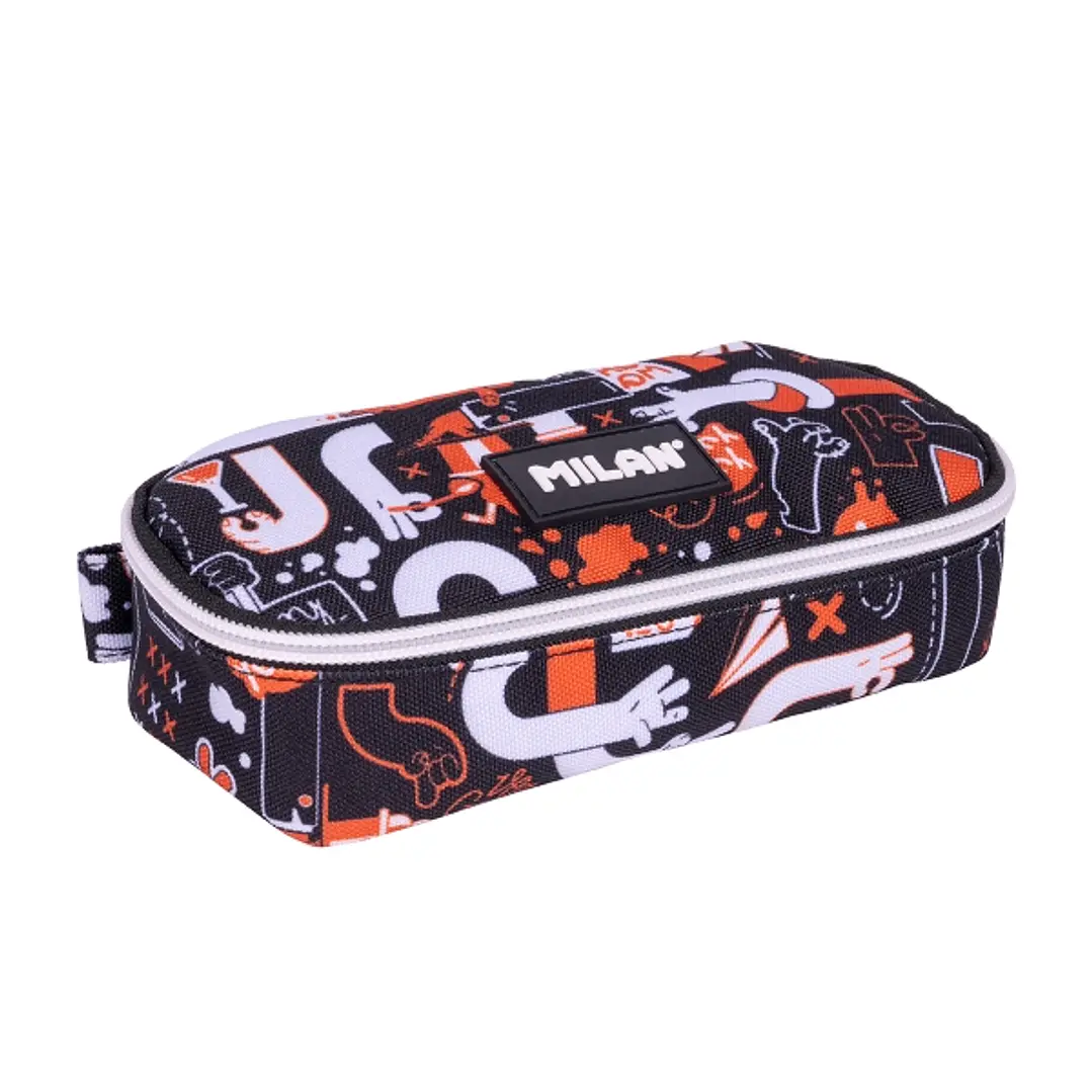 Milan Fingers Estuche Portatodo - Ovalado - Cierre con Cremallera - Malla Interior - 20.5x9x5.5cm - Color Naranja 1