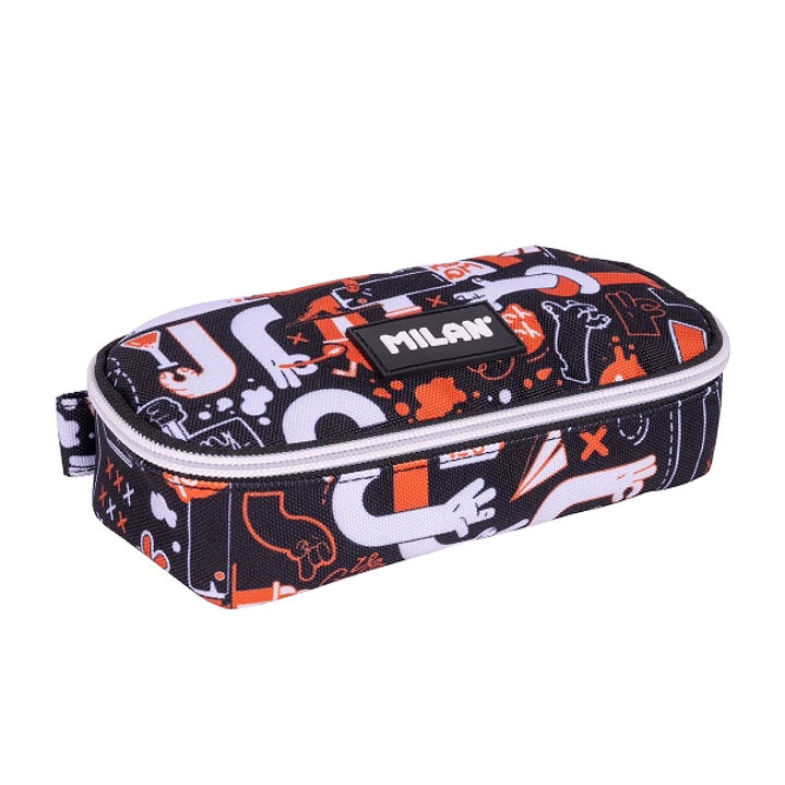 Milan Fingers Estuche Portatodo - Ovalado - Cierre con Cremallera - Malla Interior - 20.5x9x5.5cm - Color Naranja 1