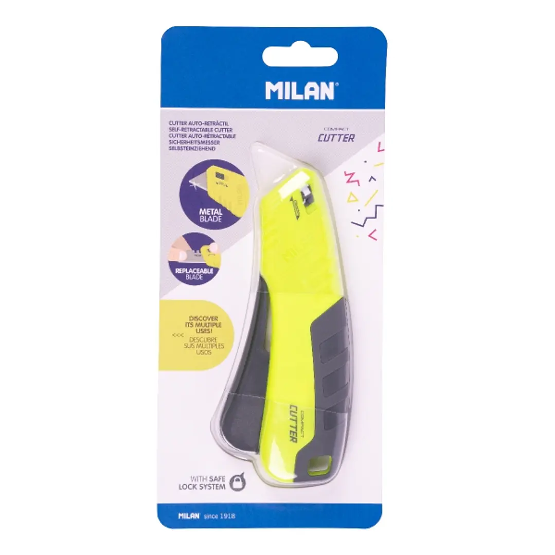 Milan Compact Acid Cuter Autoretractable - Hoja Ceramica Reemplazable - Bloqueo de Seguridad - Ergonomico - Color Amarillo 1