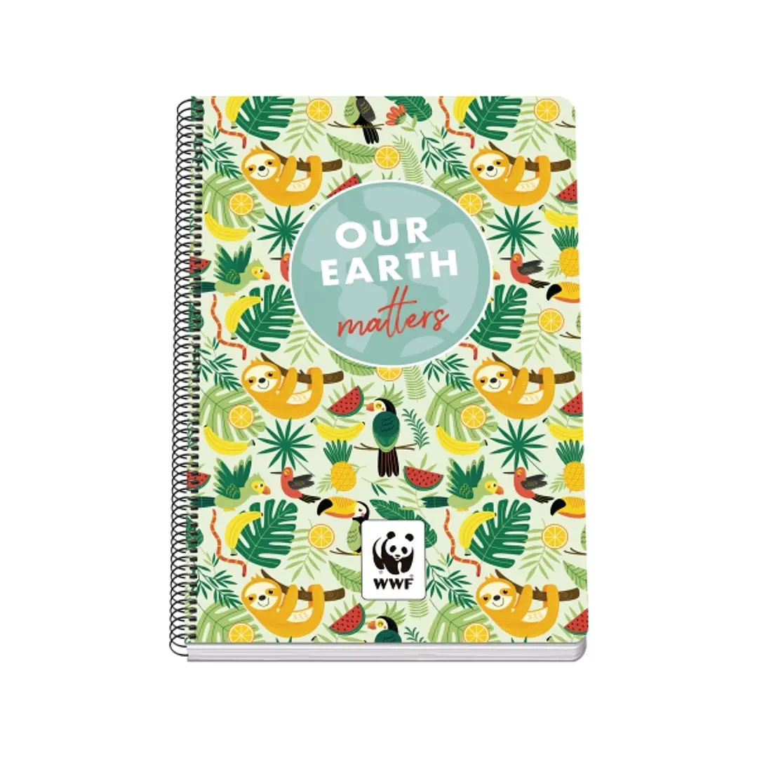 Dohe WWF Tropic Cuaderno Espiral Folio 80 Hojas Cuadricula 4mm con Margen - Tapa Rigida Impresa a todo Color y Plastificada en Brillo - Guardas Impres 1