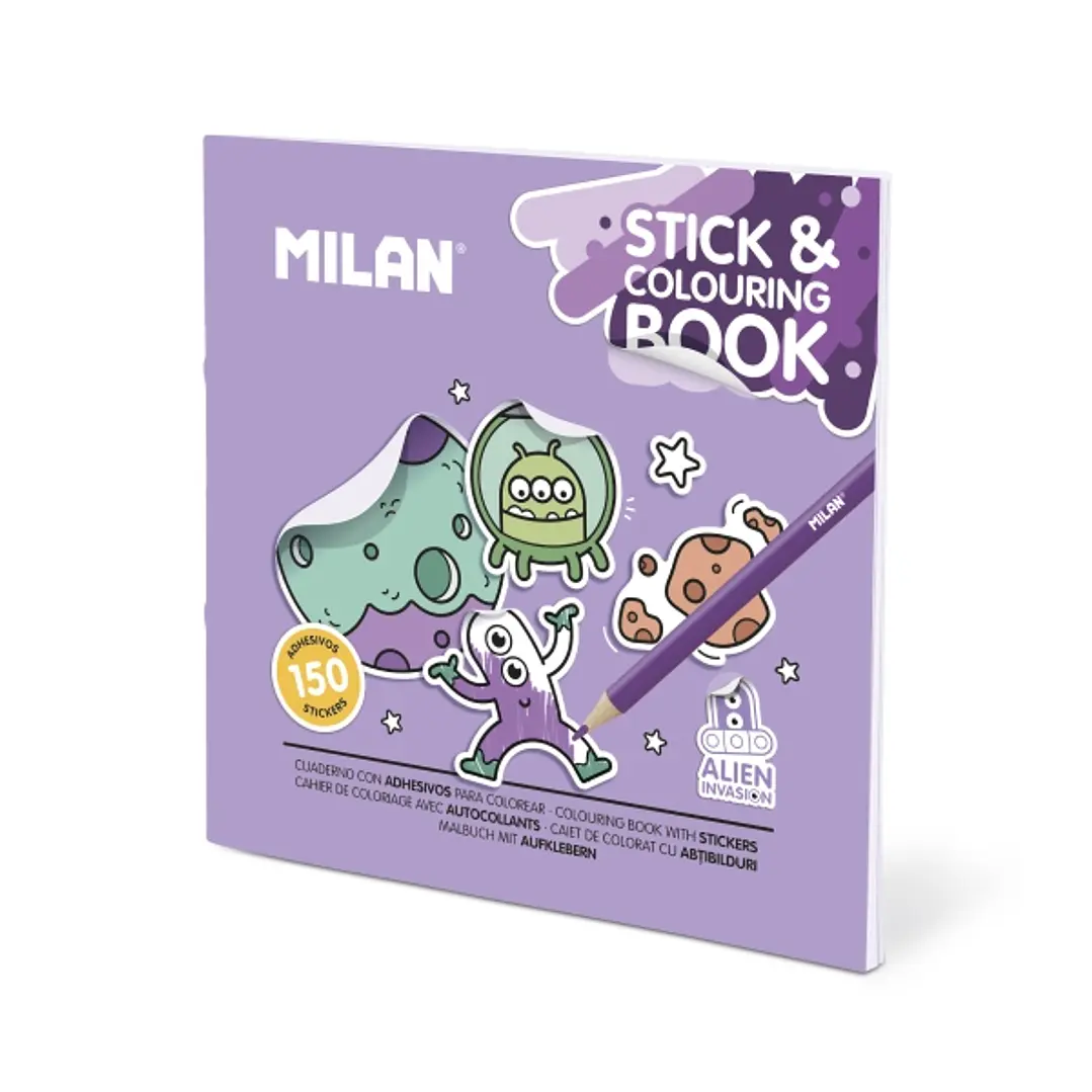 Milan Alien Invasion Cuaderno para Colorear - con Adhesivos - 140g - 21x21cm - Colores Surtidos 1