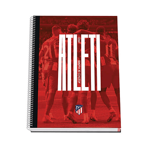 Dohe Atletico de Madrid Atleti Cuaderno Espiral con Cubierta en Carton Forrado - Tamaño A4 de 100 Hojas 90gr - Hojas Microperforadas con 4 Taladros - 