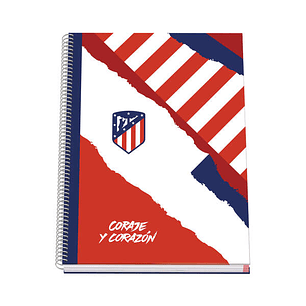 Dohe Atletico de Madrid Coraje y Corazon Cuaderno Espiral con Cubierta en Carton Forrado - Tamaño A4 de 100 Hojas 90gr - Hojas Microperforadas con 4 T