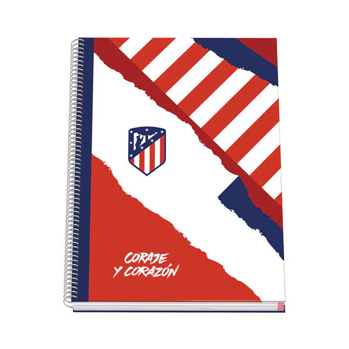 Dohe Atletico de Madrid Coraje y Corazon Cuaderno Espiral con Cubierta en Carton Forrado - Tamaño A4 de 100 Hojas 90gr - Hojas Microperforadas con 4 T 1