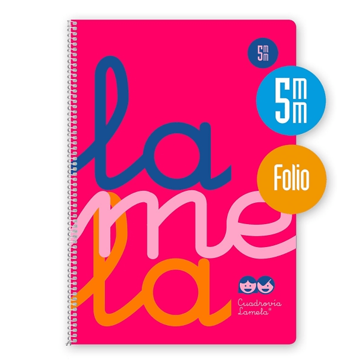Lamela Cuaderno Espiral con 80 Hojas de 90g/m2 con Margen - Formato Folio - Pauta Cuadrovia de 5mm - Cubierta de Polipropileno - Papel Offset Blanco E 1