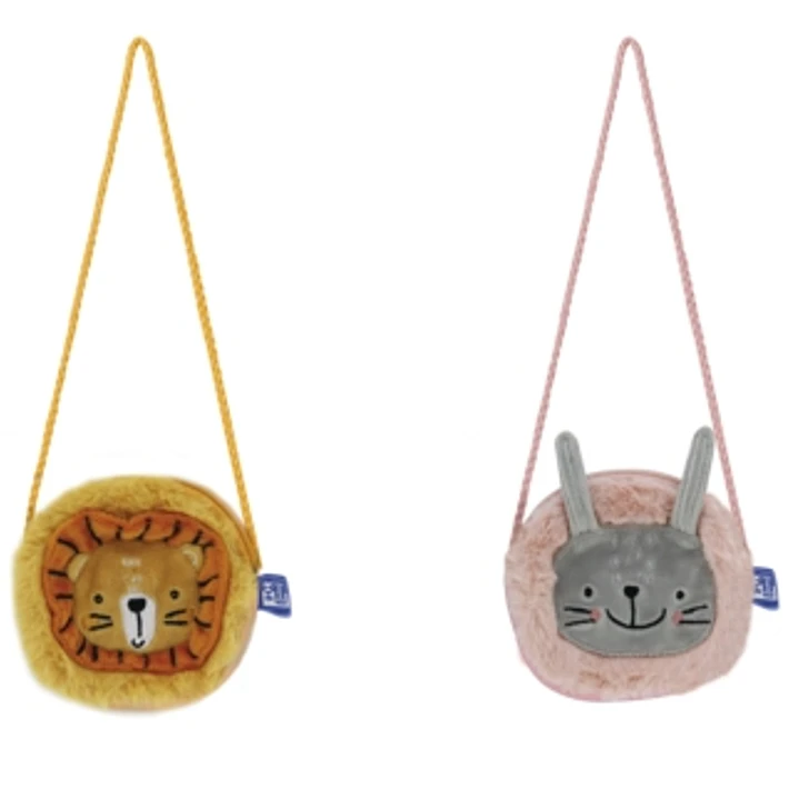 Oxford Kids Bolsito Infantil de Tacto Suave Peluche - Ideal para Niños Pequeños - Diseño de 4 Animalitos - Textura Suave y Agradable - Colores Surtido 1