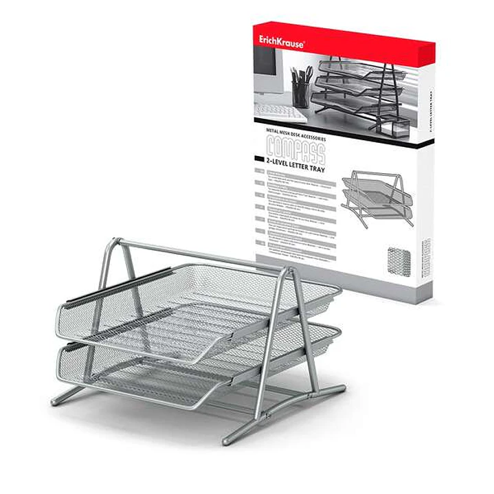 Erichkrause Compass - Bandeja para Documentos de 2 Niveles - Mecanismo de Riel - Acero Inoxidable - Color Plata 1