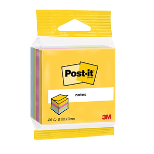 Post-It Cubo de 400 Notas Adhesivas Reposicionables - Forma Cuadrada - 51x51mm - Colores Surtidos