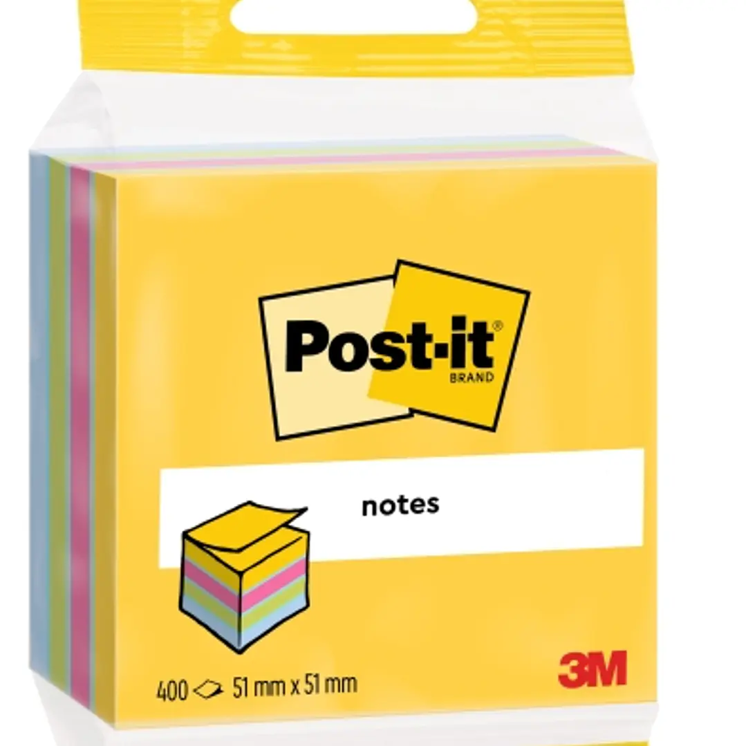 Post-It Cubo de 400 Notas Adhesivas Reposicionables - Forma Cuadrada - 51x51mm - Colores Surtidos 1