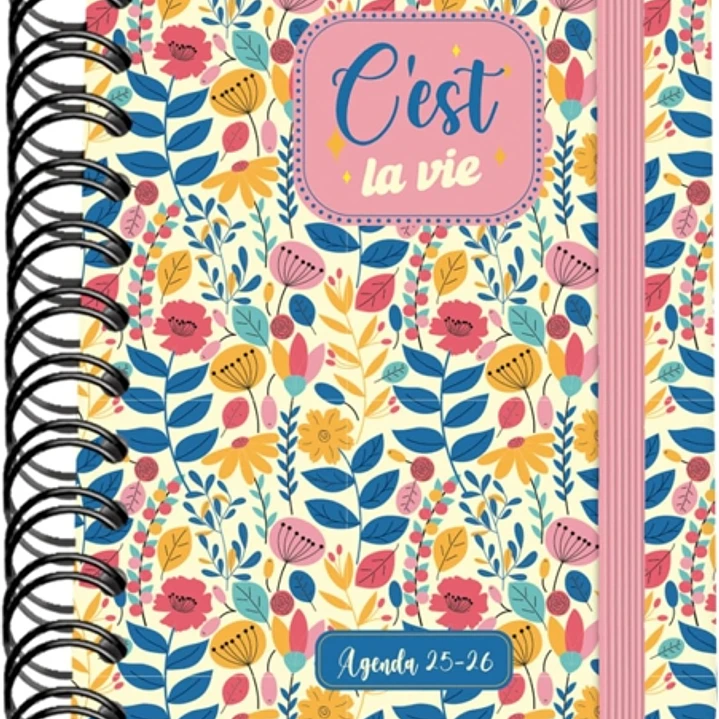 Dohe C´est la Vie Agenda Escolar 25/26 Espiral Wireo A6 - Dia Pagina - Papel 80g/m2 - 4 Hojas de Pegatinas - Cubierta de Carton Plastificado - Cierre 1