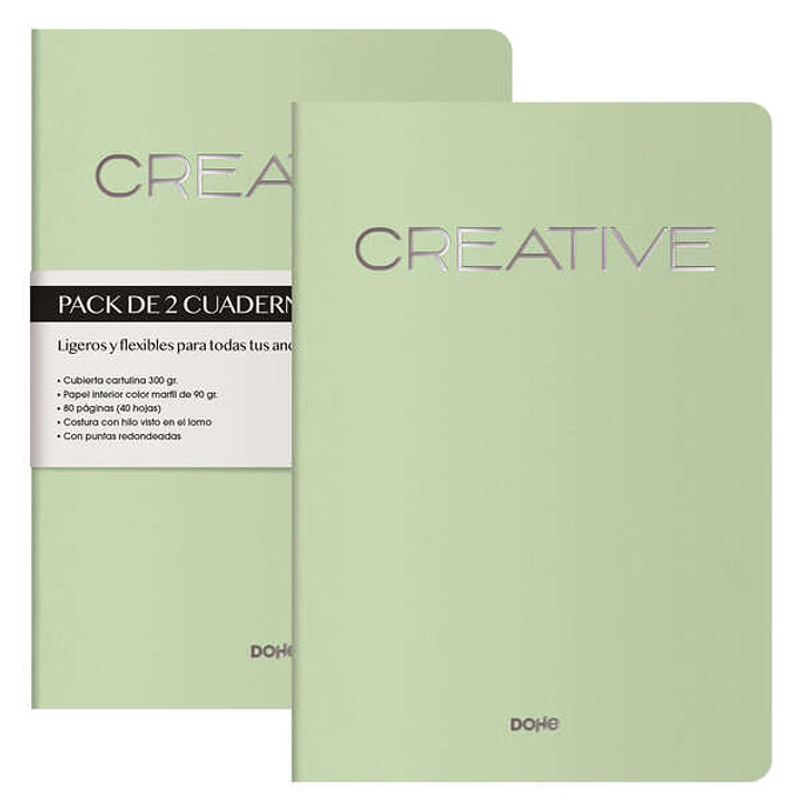 Dohe Creative Cuaderno Notebook A4 40 Hojas Lisas - Papel Ahuesado 90 g/m2 - Tapa en Cartulina 300g/m2 - Color Verde 1