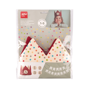 Apli Kids Corona de Cumpleaños - Con Numeros del 1 al 5 - Ajustable y Reversible - Fabricada en Tela - Color Rojo y con Estrellas