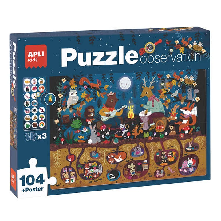Apli Puzzle Observacion Bosque de 104 Piezas de 5x5cm - Incluye Poster y 3 Fichas - Facil Manejo - Desarrolla Habilidades y Autoestima - Recomendado p 1