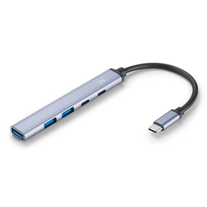 Ewent EW1149 Hub 5 Puertos - 1x USB-A 3.2 Gen1, 2x USB 2.0, 1x USB-C, 1x USB-C PD - Cable 15cm - Color Plata 1