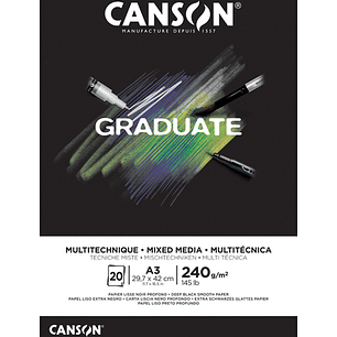 Canson Graduate Mix Media Bloc Encolado de 20 Hojas A3 - 240g - Grano Fino - Color Negro