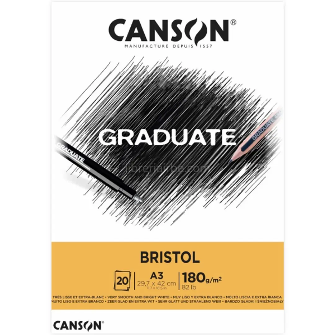Canson Graduate Bristol Bloc Encolado de 20 Hojas A3 - 180g - Extraliso - Color Blanco 1