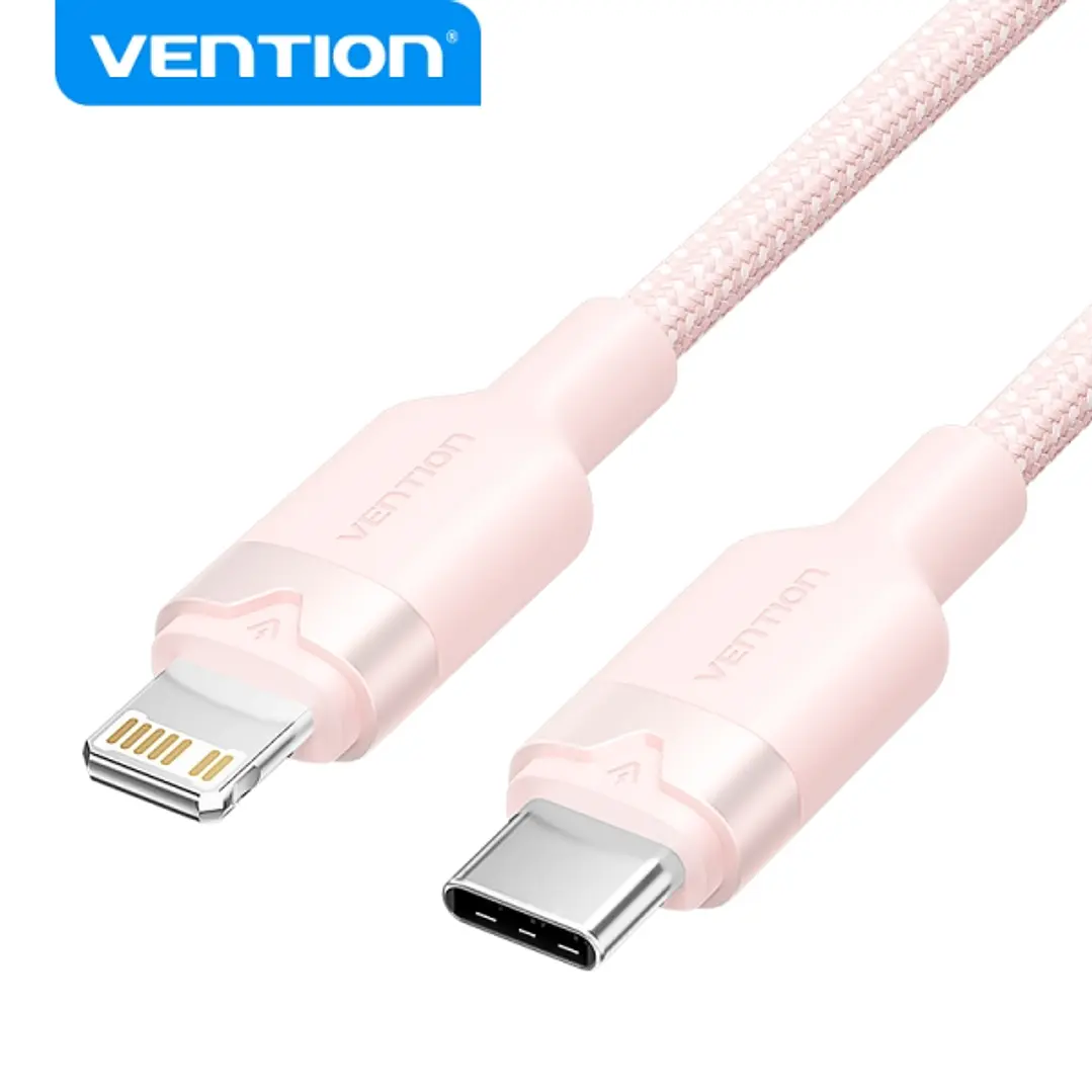 Vention Cable de Carga USB-C/Lightning - Aluminio Trenzado - 480Mbps - 3A - 27W Max - 2m - Color Rosa 1