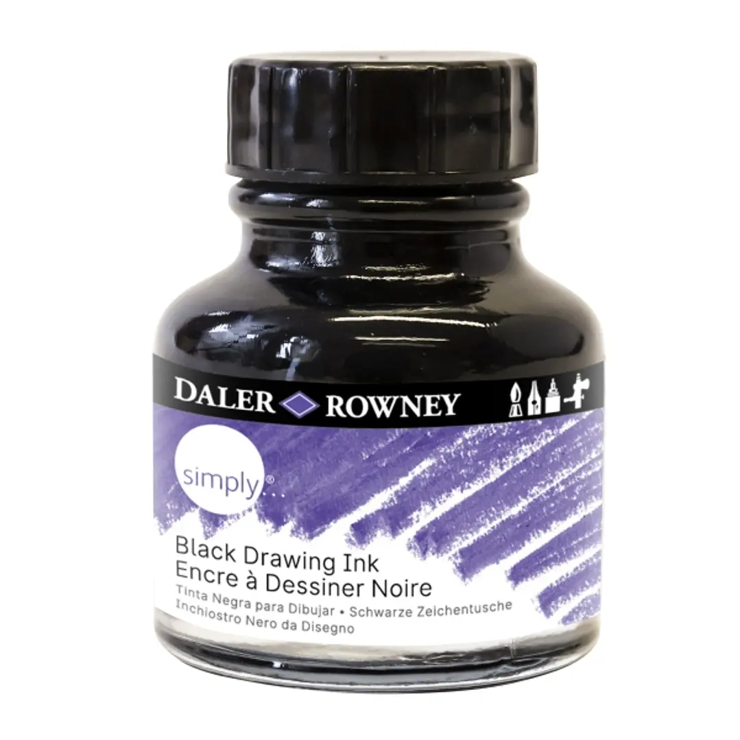 Daler Rowney Simply Tinta Acrilica - Botella de Cristal con Pipeta - 29.5ml - Color Negro 1