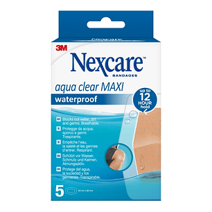 Nexcare Aqua Clear Maxi Waterproof Pack de 5 Apositos para Heridas - 60x88mm - Impermeables - Resistente al Agua - Color Transparente