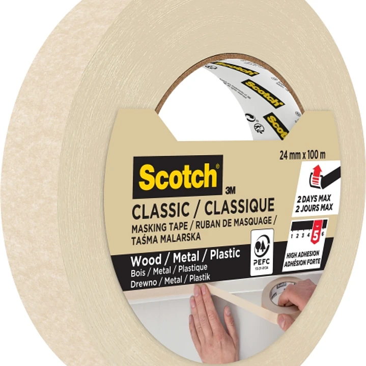 Scotch Classic Cinta de Enmascarar - 24mm x 100m - 70% PEFC - Color Blanco 1