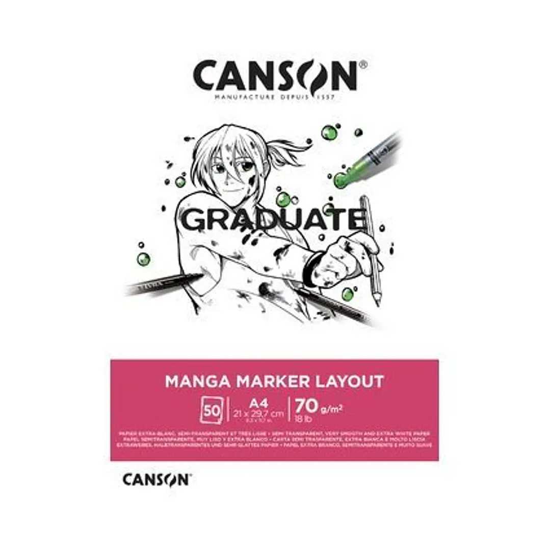 Canson Graduate Manga Layout Bloc Encolado de 20 Hojas A3 - 70g - Extraliso - Color Blanco 1