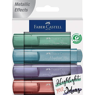 Faber-Castell Textliner 46 Metallic Pack de 4 Marcadores Fluorescentes - Punta Biselada - Trazo entre 1mm y 5mm - Tinta con Base de Agua - Colores Sur
