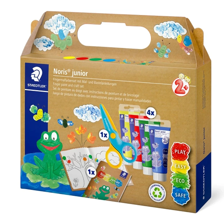 Staedtler Noris Junior Conjunto de Actividades Pack de 4 Tubos de Pintura Deos 75ml + Tijera + Folleto de Actividades - Colores Surtidos 1