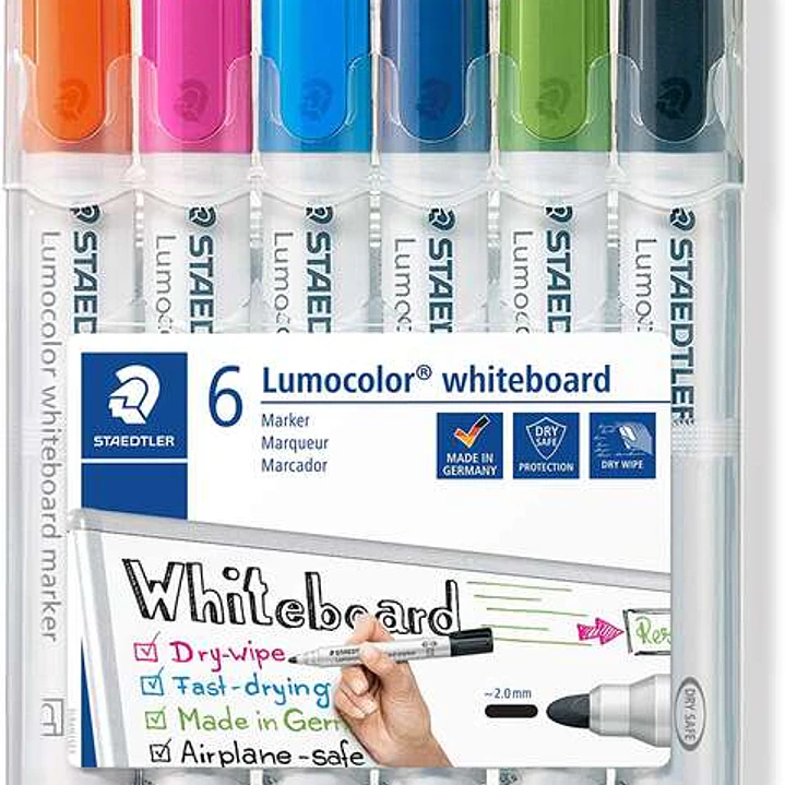 Staedtler Lumocolor 351 Pack de 6 Marcadores para Pizarra Blanca - Secado Rapido - Colores Surtidos 1