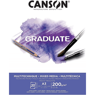 Canson Graduate Mix Media Bloc Encolado de 20 Hojas A3 de 200g - Grano Fino - Color Blanco