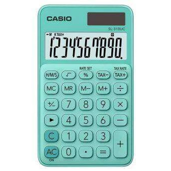 Casio SL-310UC Calculadora de Bolsillo - Calculo de Impuestos - Pantalla LCD de 10 Digitos - Solar y Pilas - Color Verde 1