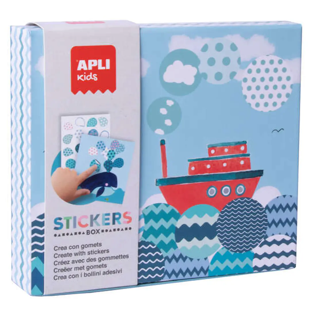 Apli Kids Juego de Gomets Barco - 8 Laminas Ilustradas de 200G - 8 Hojas de Gomets Removibles Geometricos - Libro Guia con Ejemplos - Alto Valor Didac 1