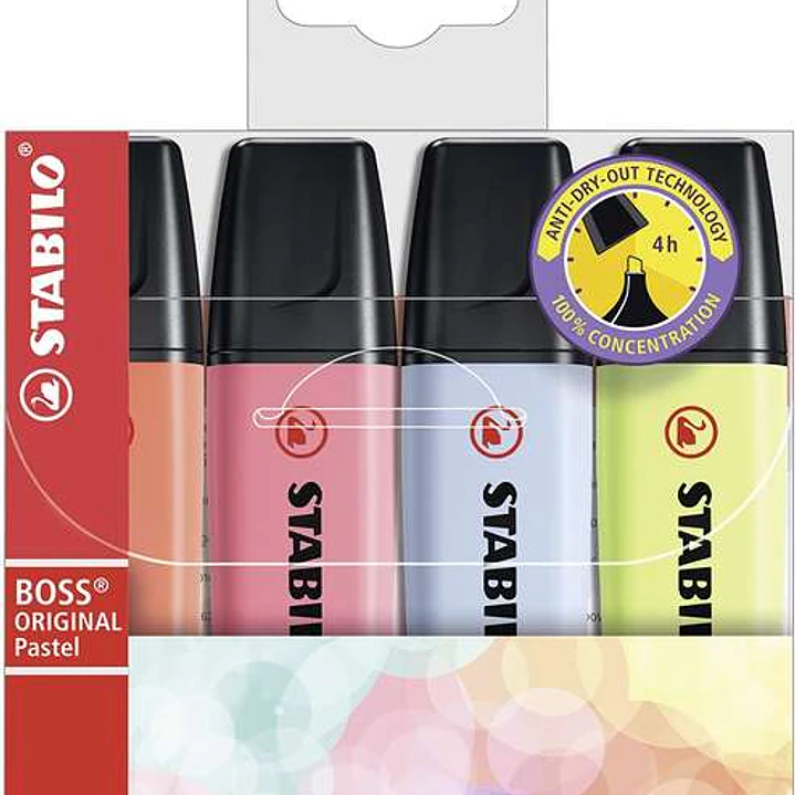Stabilo Boss 70 Pastel Pack de 4 Marcadores Fluorescentes - Trazo entre 2 y 5mm - Recargable - Tinta con Base de Agua - Colores Surtidos 1