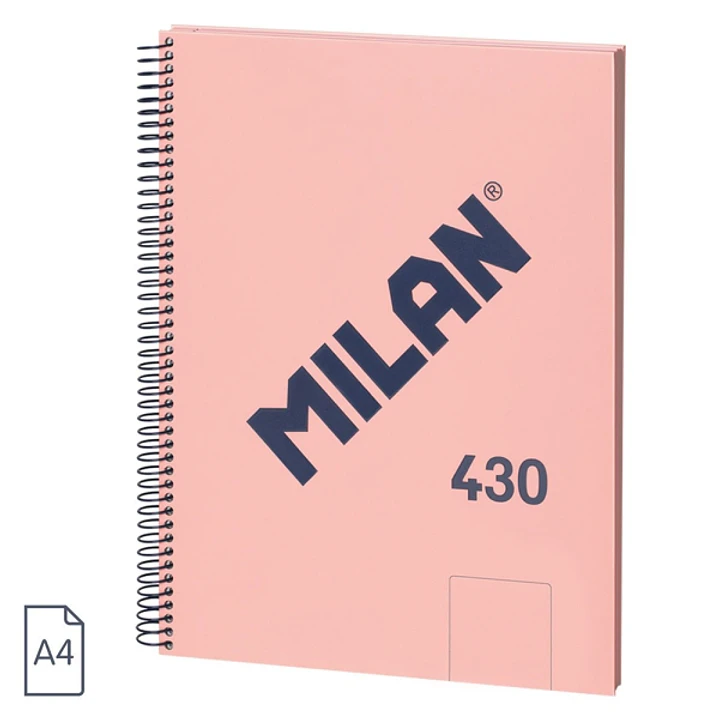 Milan 430 Since 1918 Cuaderno A4 con Espiral - Hojas Blancas - 80 Hojas de 95g - Tapa Dura - Color Rosa 1