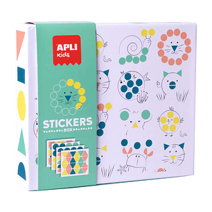 Apli Kids Juego de Gomets Animales - 8 Laminas Ilustradas de 200G - 8 Hojas de Gomets Removibles Geometricos - Libro Guia con Ejemplos - Alto Valor Di