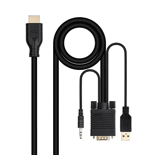 Nanocable Cable Conversor VGA a HDMI - VGA/M-HDMI/M + Audio -  1.8m - Color Negro