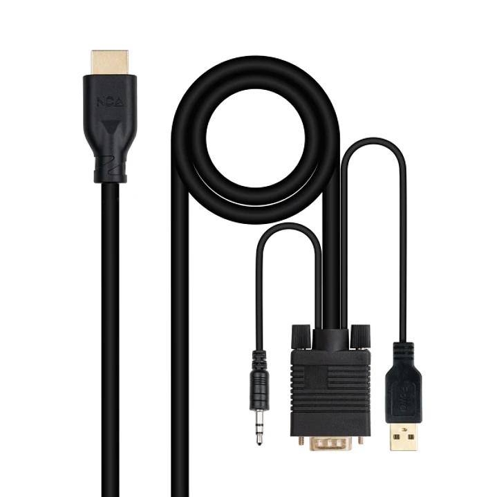 Nanocable Cable Conversor VGA a HDMI - VGA/M-HDMI/M + Audio -  1.8m - Color Negro 1